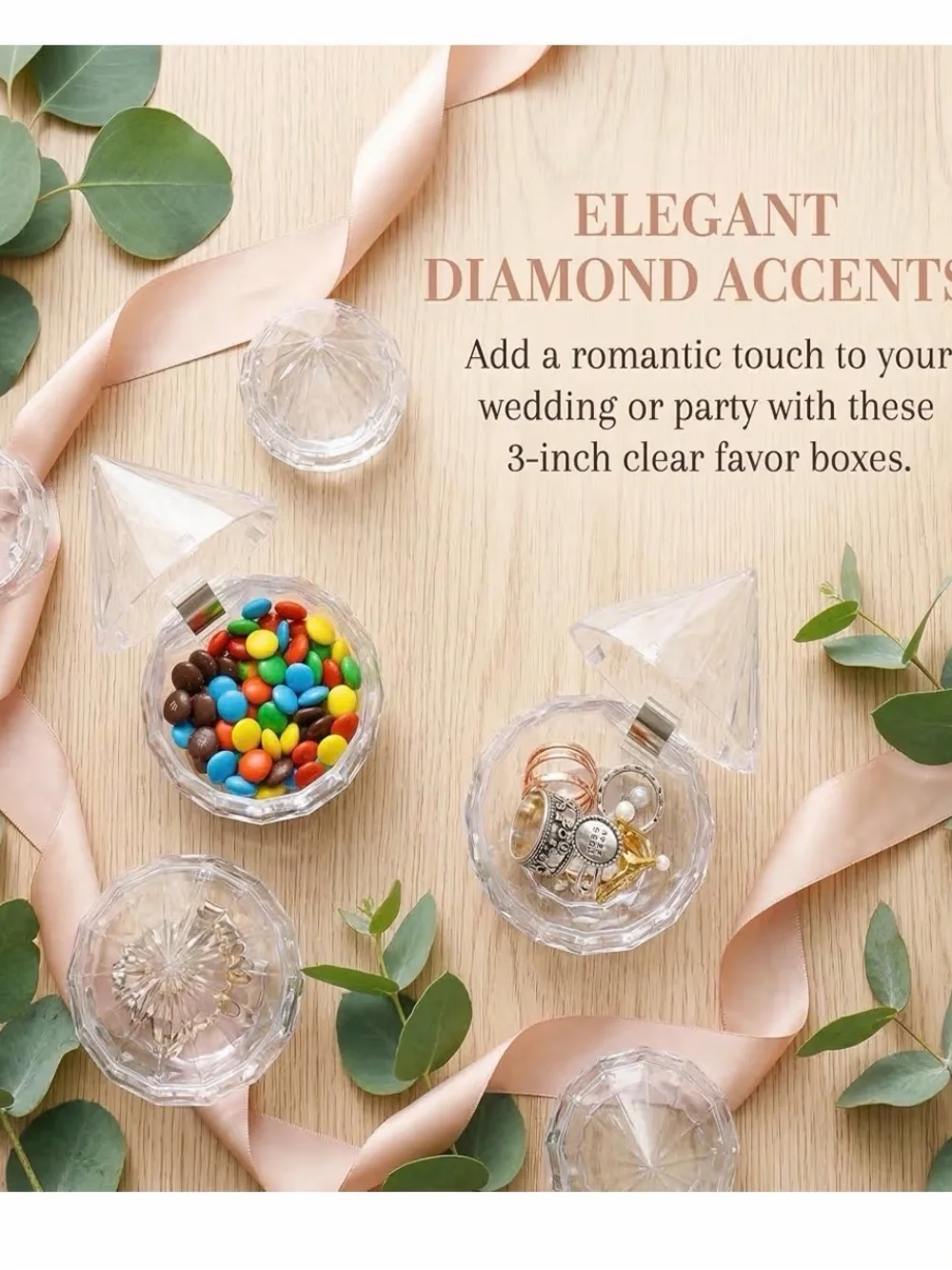 33 Clear Diamond-Shaped Acrylic Favor Boxes (Pack of 25 + 9 )